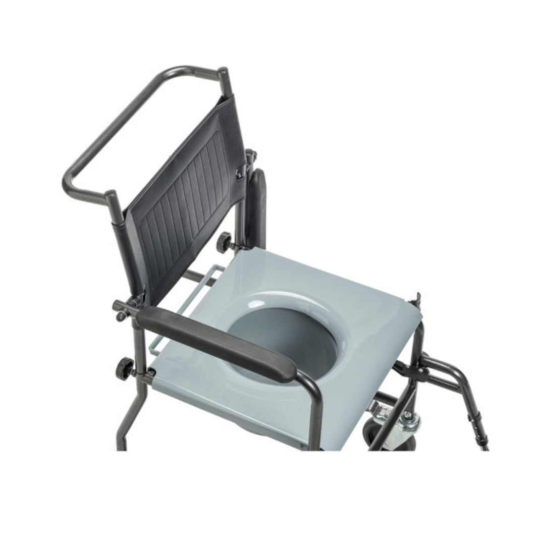 Drive Medical Upholstered Drop Arm Wheeled Commode from top view with gray seat