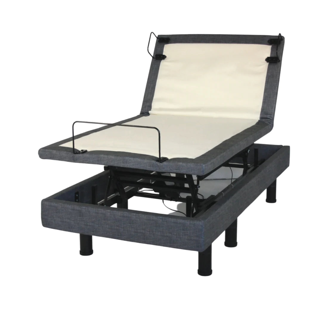 GOLDEN TECHNOLOGIES Passport Hi Low Adjustable Bed in gray with a partially raised head section