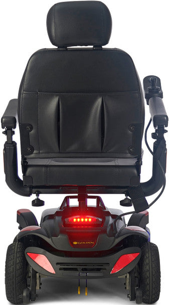 Golden Technologies BuzzAbout Power Chair in black with adjustable seat and rear view