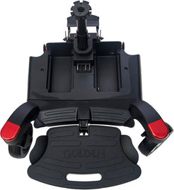 Golden Technologies BuzzAbout Power Chair in black with footrest and rear view