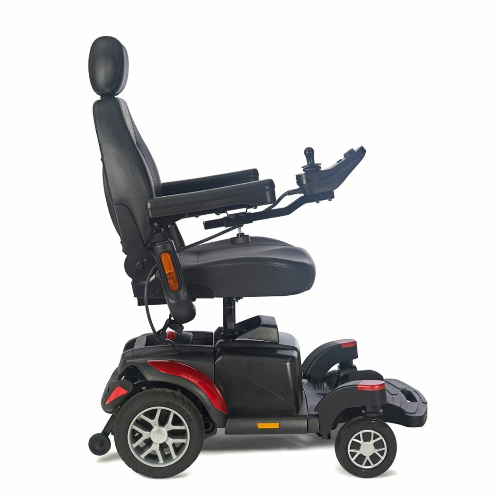 GOLDEN TECHNOLOGIES BuzzAbout Power Chair in black with side view showcasing features
