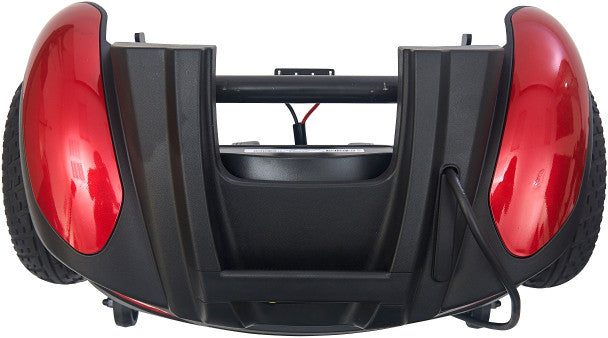 GOLDEN TECHNOLOGIES BuzzAbout Power Chair in red rear view showing wheelbase