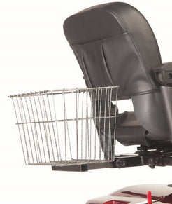 Rear storage basket attached to the Buzzaround EX Extreme 3 Wheel Mobility Scooter for convenient carrying