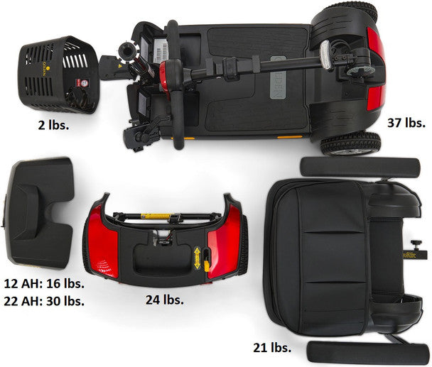 Buzzaround XL 4 Wheel Mobility Scooter with detachable parts for easy transport and storage