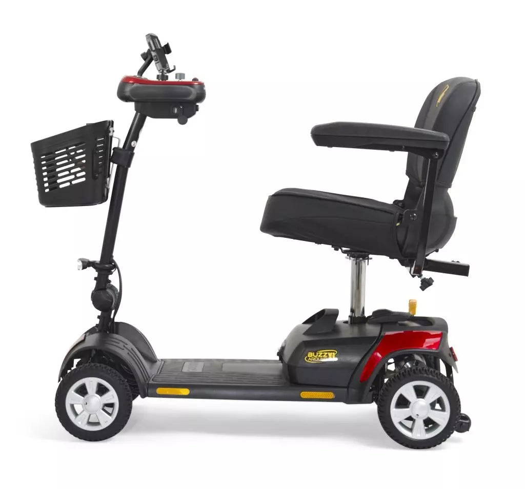 Buzzaround XL 4 Wheel Mobility Scooter with a comfortable seat and front storage basket