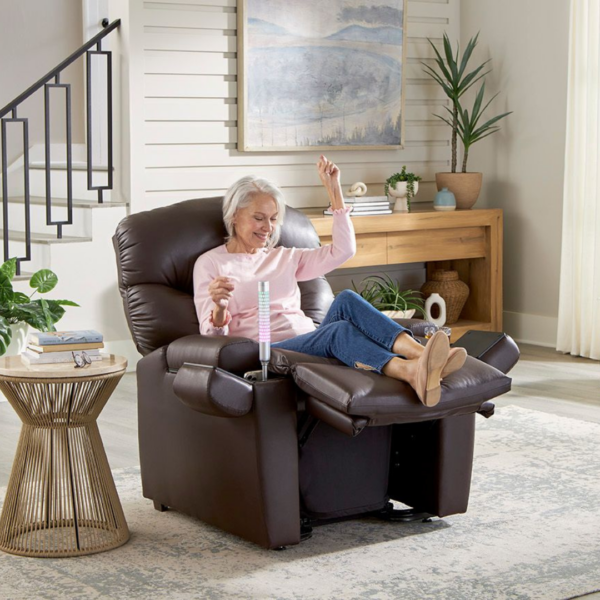 GOLDEN TECHNOLOGIES Cloud Plus With MaxiComfort Power Lift Recliner in brown, featuring a woman relaxing