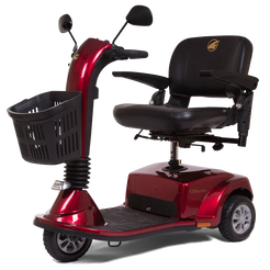 GOLDEN TECHNOLOGIES Companion 3 wheel Mobility Scooter in red with comfortable seating and storage basket