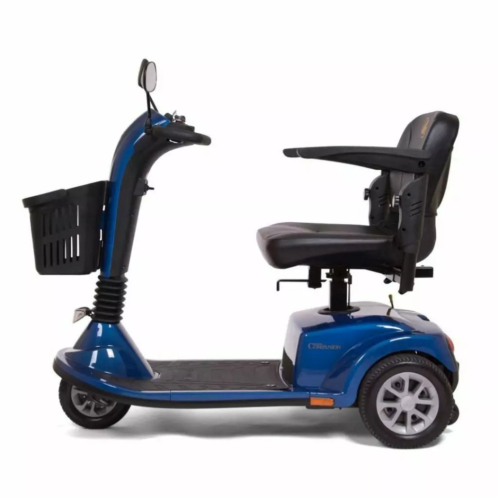 GOLDEN TECHNOLOGIES Companion 3 wheel Mobility Scooter in blue with a comfortable seat and storage basket