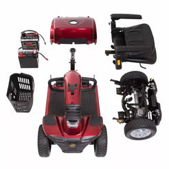 GOLDEN TECHNOLOGIES Companion 4 wheel Mobility Scooter parts including batteries, seat, and basket
