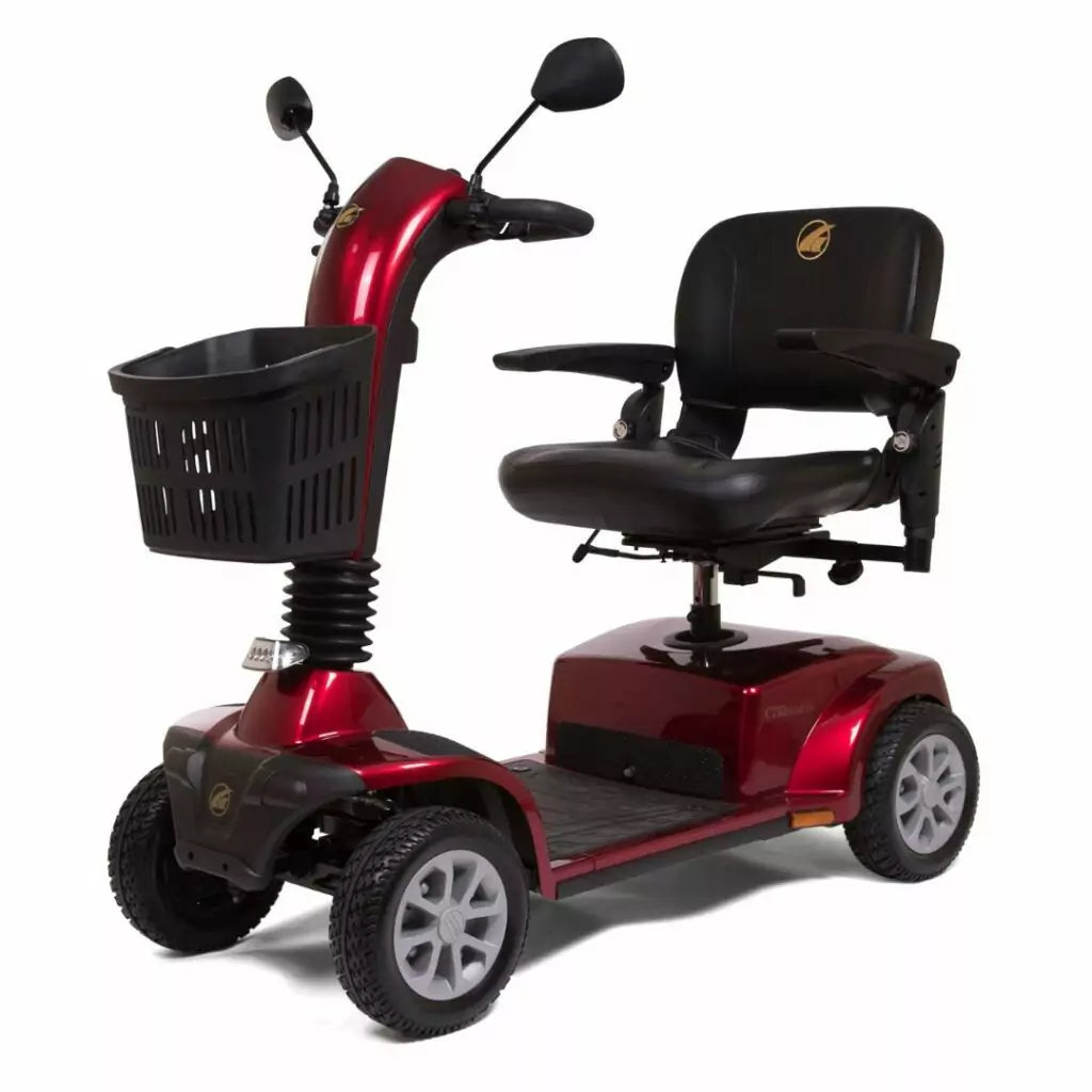 GOLDEN TECHNOLOGIES Companion 4 wheel Mobility Scooter in red with comfortable seat and storage basket