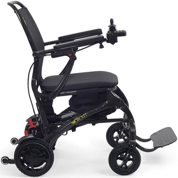 GOLDEN TECHNOLOGIES Cricket Carbon Fiber Foldable Electric Power Chair in black side view showing controls
