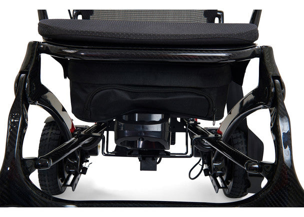 Golden Technologies Cricket Carbon Fiber Foldable Electric Power Chair rear view with padded seat