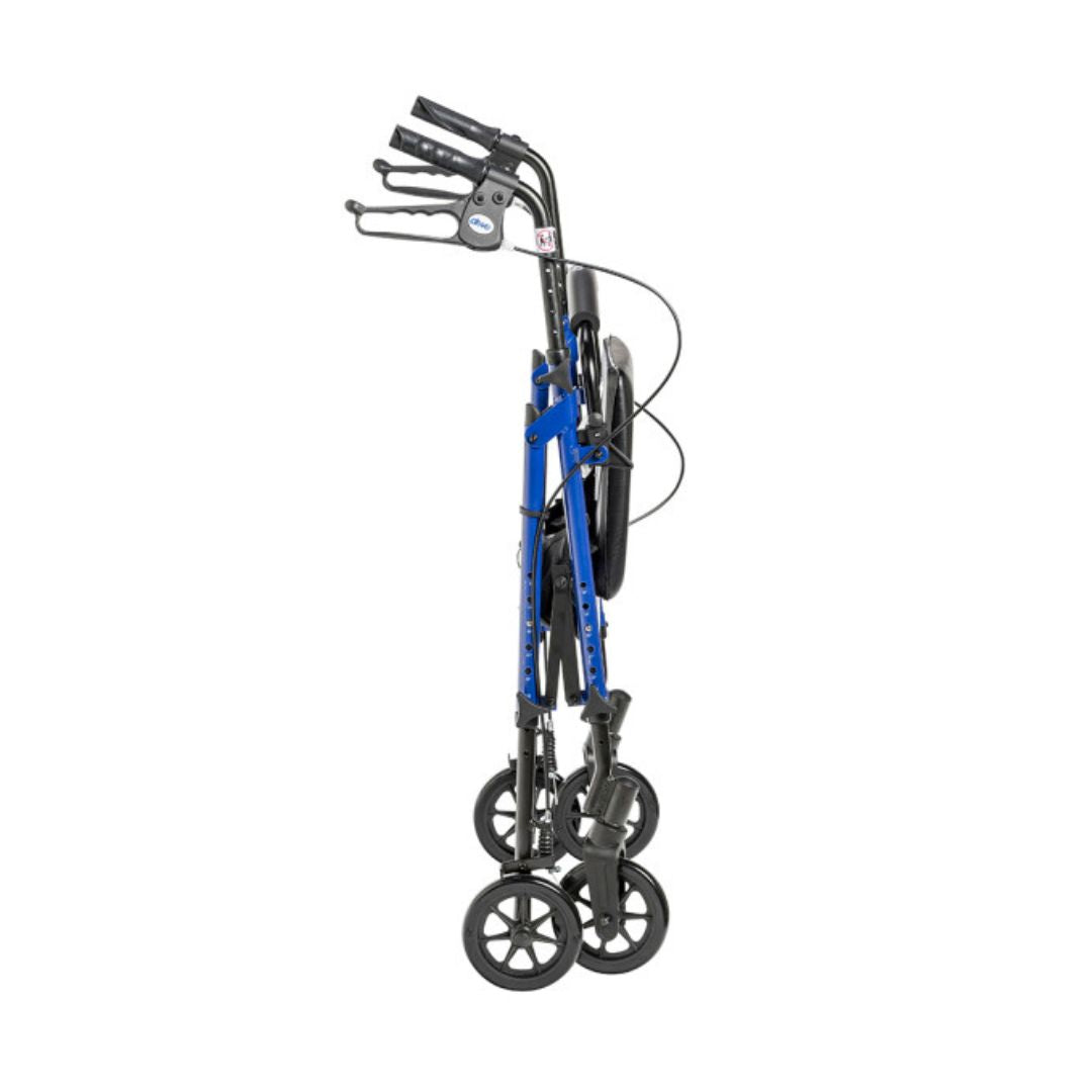 Drive Medical Drive Adjustable Height Rollator RTL10261BL in blue, folded view for easy storage
