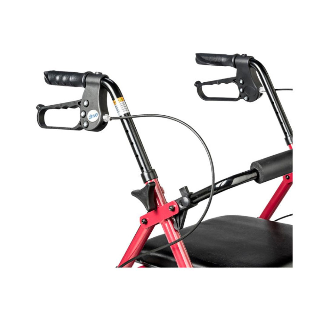 Drive Adjustable Height Rollator RTL10261BL in red from rear view showing handles