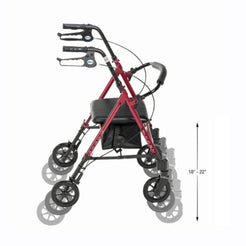 Drive Medical RTL10261BL Adjustable Height Rollator in red, showcasing height adjustment feature