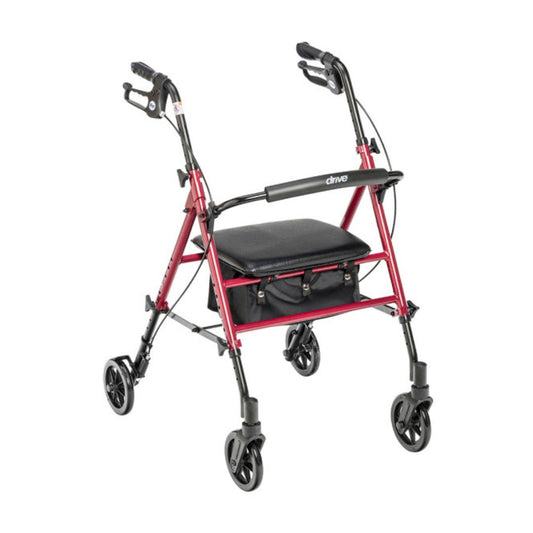 Drive Adjustable Height Rollator RTL10261BL in red with seat and storage bag