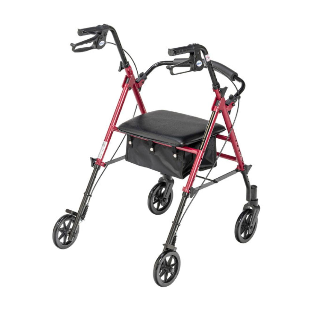 Drive Medical RTL10261BL Adjustable Height Rollator in red with seat and storage
