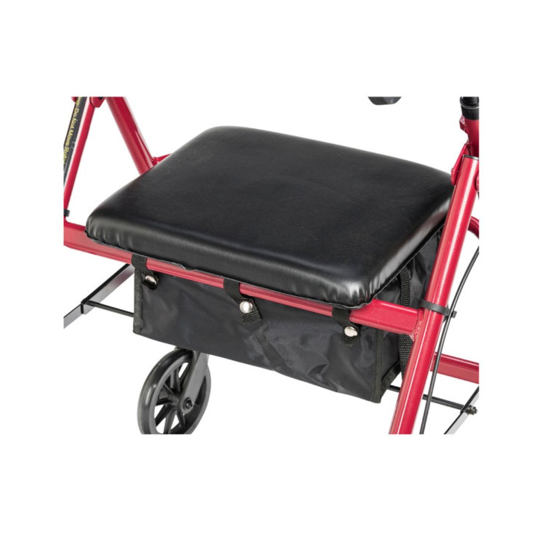 Drive Medical RTL10261BL Adjustable Height Rollator in red with black seat and storage beneath