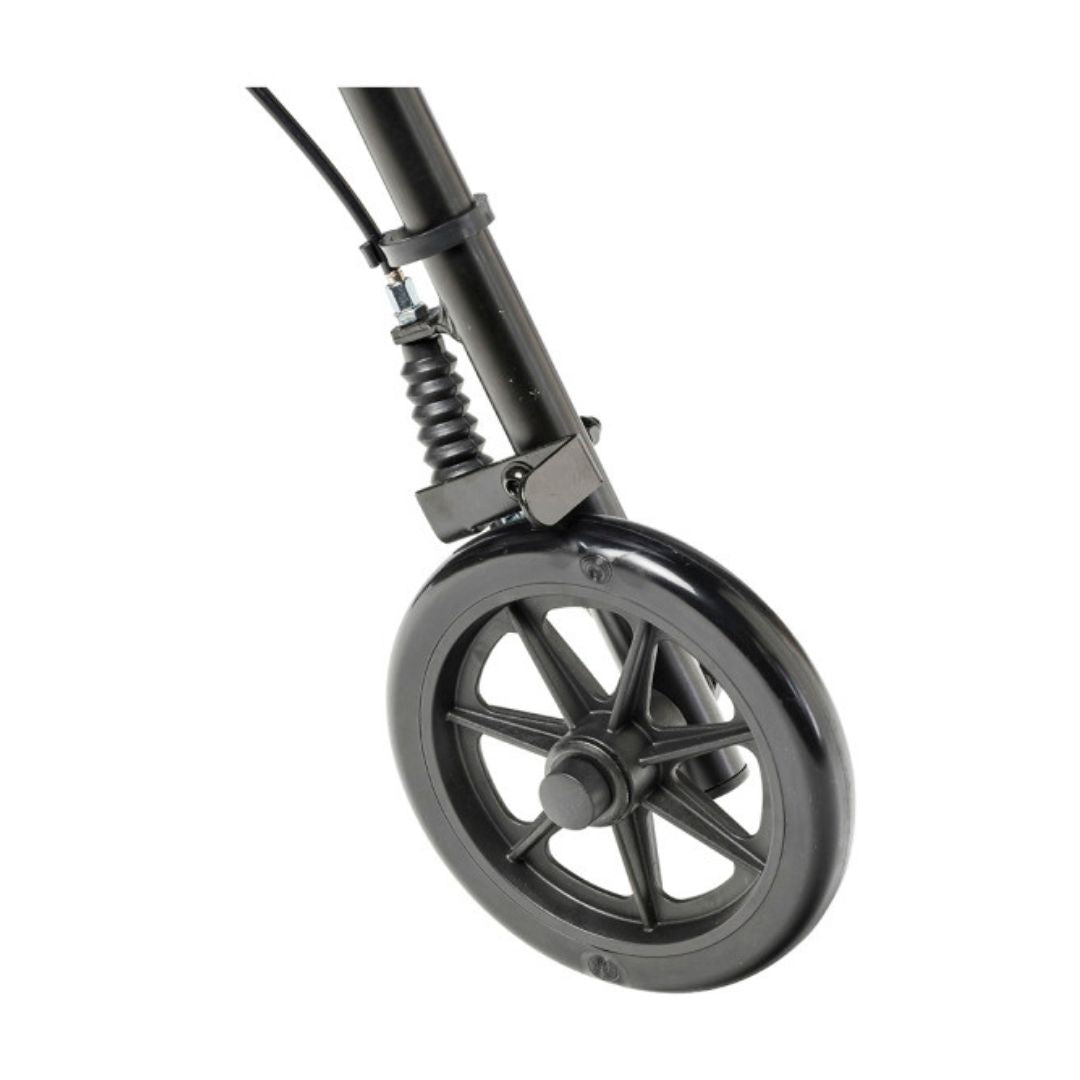 Drive Medical Drive Adjustable Height Rollator RTL10261BL in black, close-up of wheel and braking system
