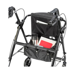 Drive Medical Aluminum Foldable Rollator Walker with storage compartment and black frame