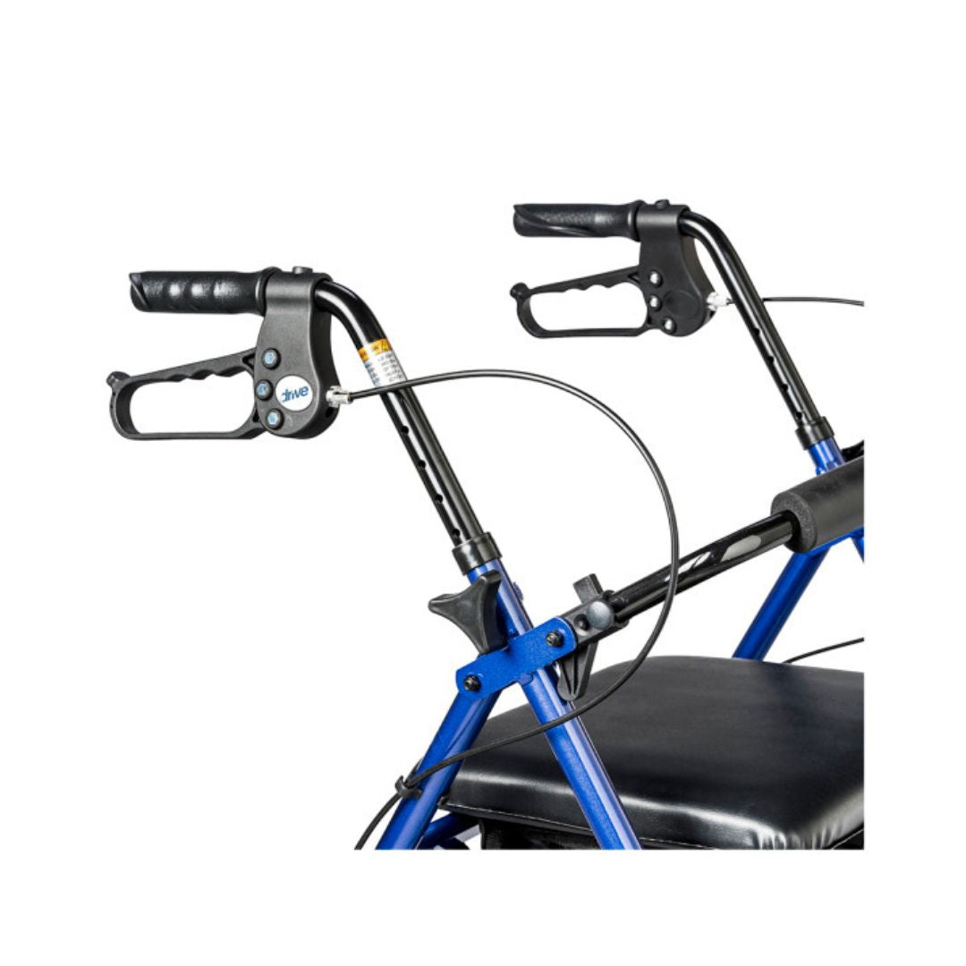 Drive Medical Aluminum Foldable Rollator Walker in Blue with ergonomic hand grips