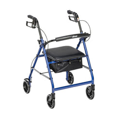 Drive Medical Aluminum Foldable Rollator Walker in blue with seat and storage pouch
