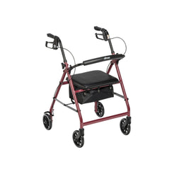 Drive Medical Burgundy Aluminum Foldable Rollator Walker with seat for easy mobility