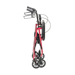 Drive Medical Aluminum Foldable Rollator Walker in red, folded for easy storage