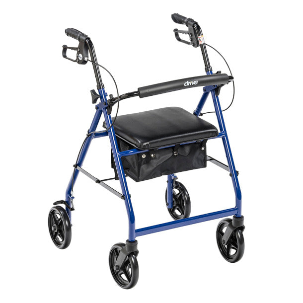 Drive Medical Blue Aluminum Rollator With Back Support And Padded Seat