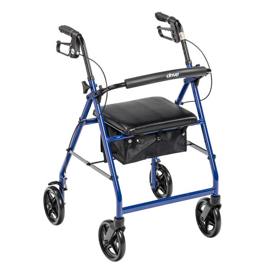 Drive Medical Blue Aluminum Rollator With Back Support And Padded Seat