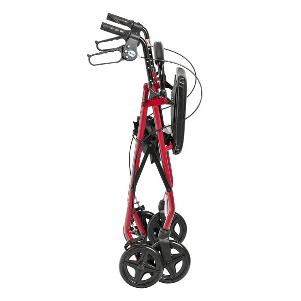 Drive Medical Red Aluminum Rollator With Back Support And Padded Seat, Folded View