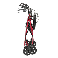Drive Medical Red Aluminum Rollator With Back Support And Padded Seat, Folded View