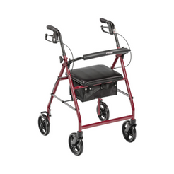Drive Medical Burgundy Aluminum Rollator With Back Support And Padded Seat, front view
