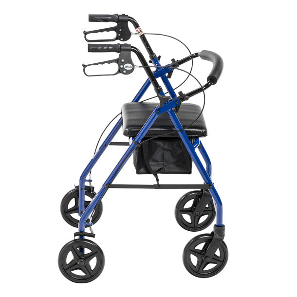 Drive Medical blue Aluminum Rollator With Back Support And Padded Seat from the side