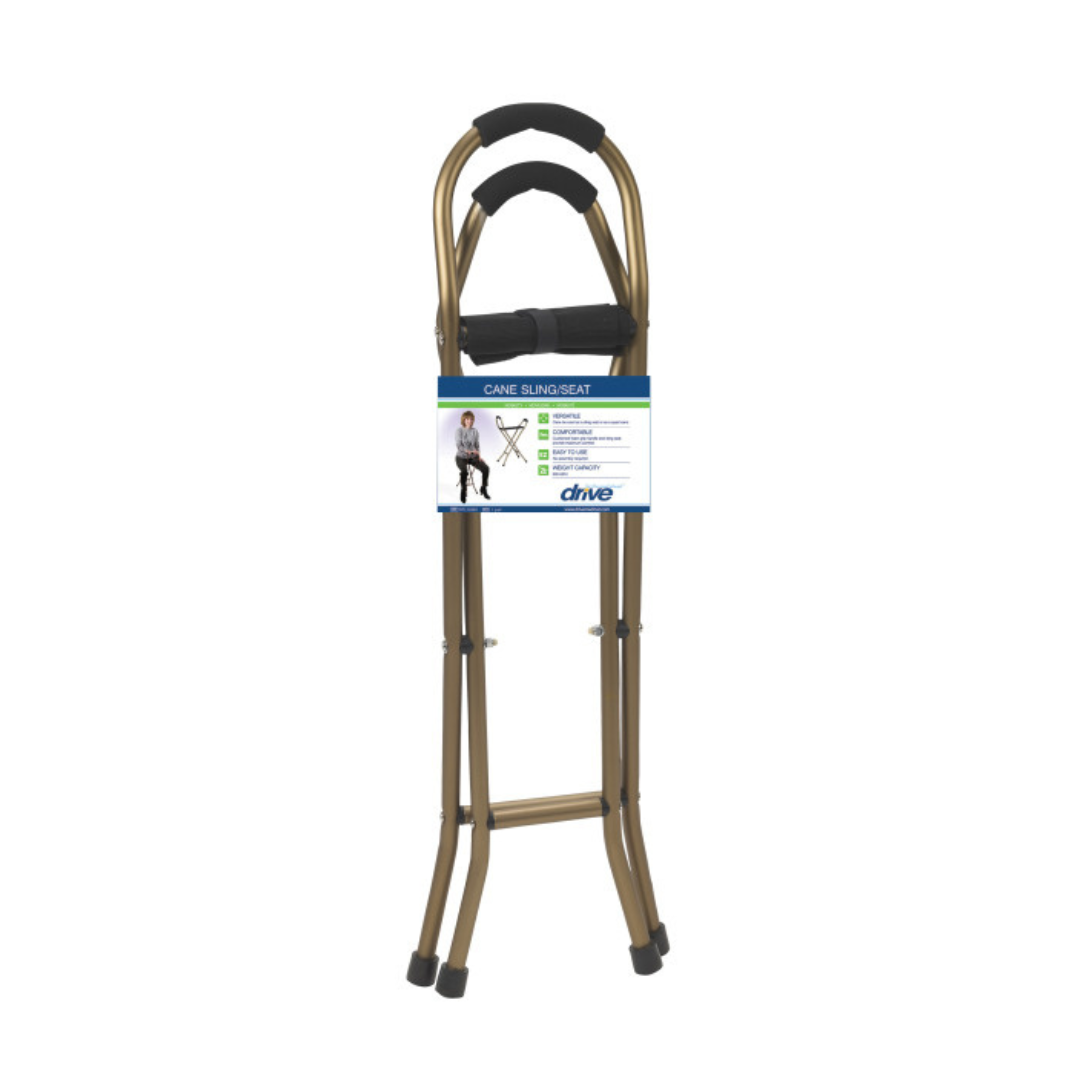 Drive Medical Cane Sling Seat Folding RTL10360 in bronze with a secure grip handle