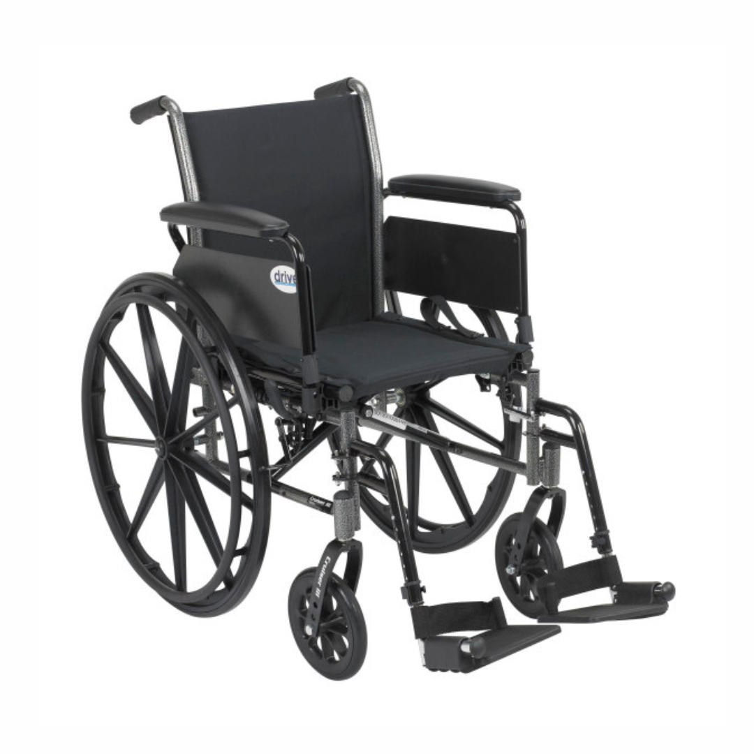 Drive Medical Cruiser III Wheelchair in black with adjustable footrest