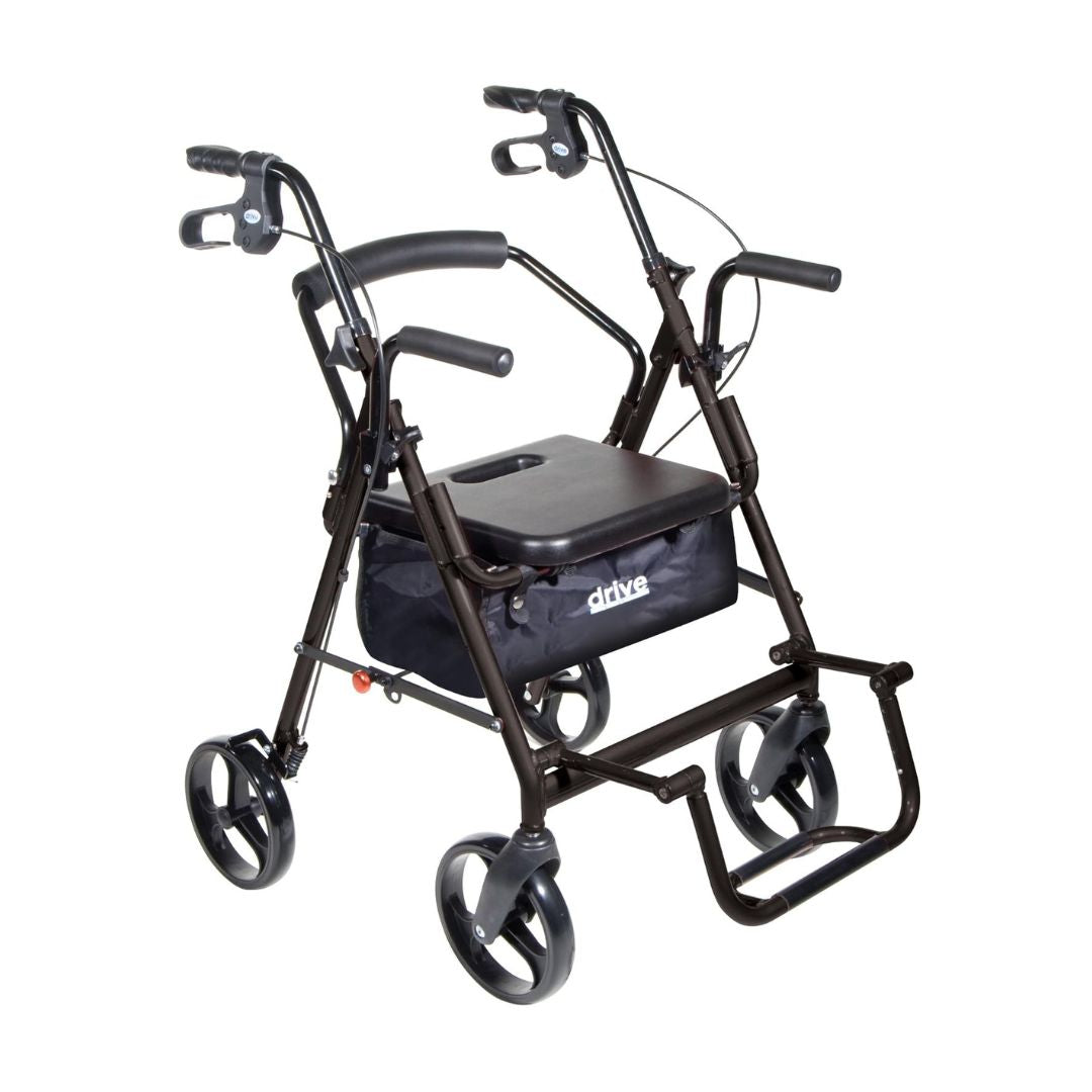 Drive Medical Duet Rollator Transport Chair 795BK in black for mobility assistance