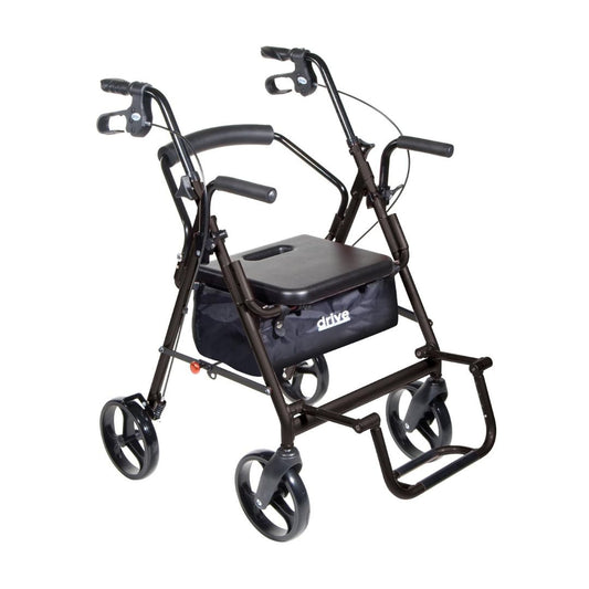 Drive Medical Duet Rollator Transport Chair 795BK in black for mobility assistance