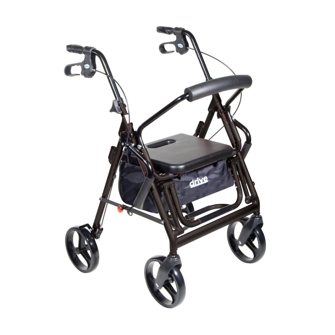 Drive Medical Duet Rollator Transport Chair 795BK in black with ergonomic grips and seat