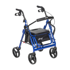 Drive Medical Duet Rollator Transport Chair 795BK in blue with removable seat and storage