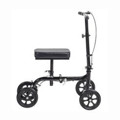 Drive Medical Economy Folding Knee Walker RTL799 in black with four wheels and a padded seat