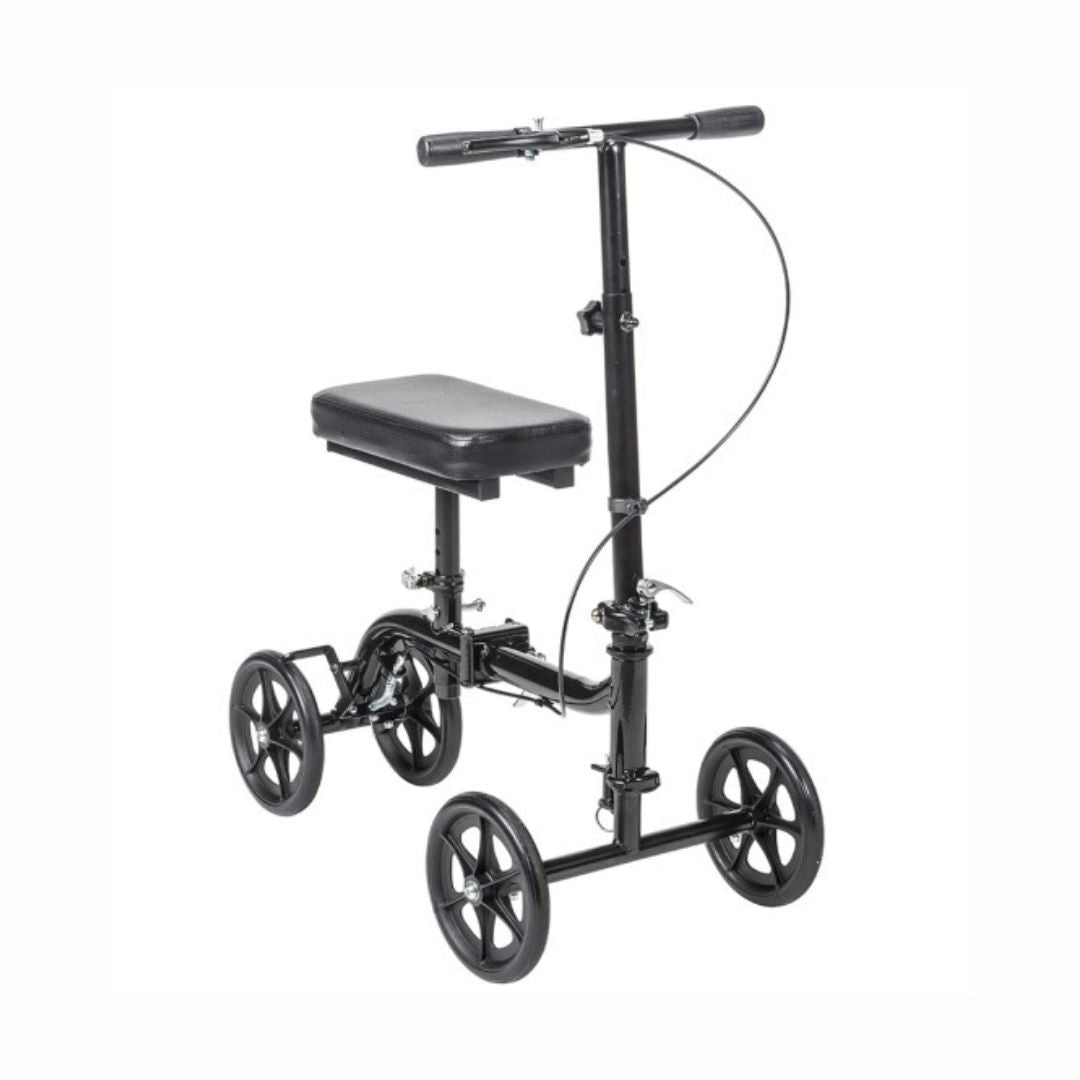 Drive Medical Economy Folding Knee Walker RTL799 in black with seat and handlebars