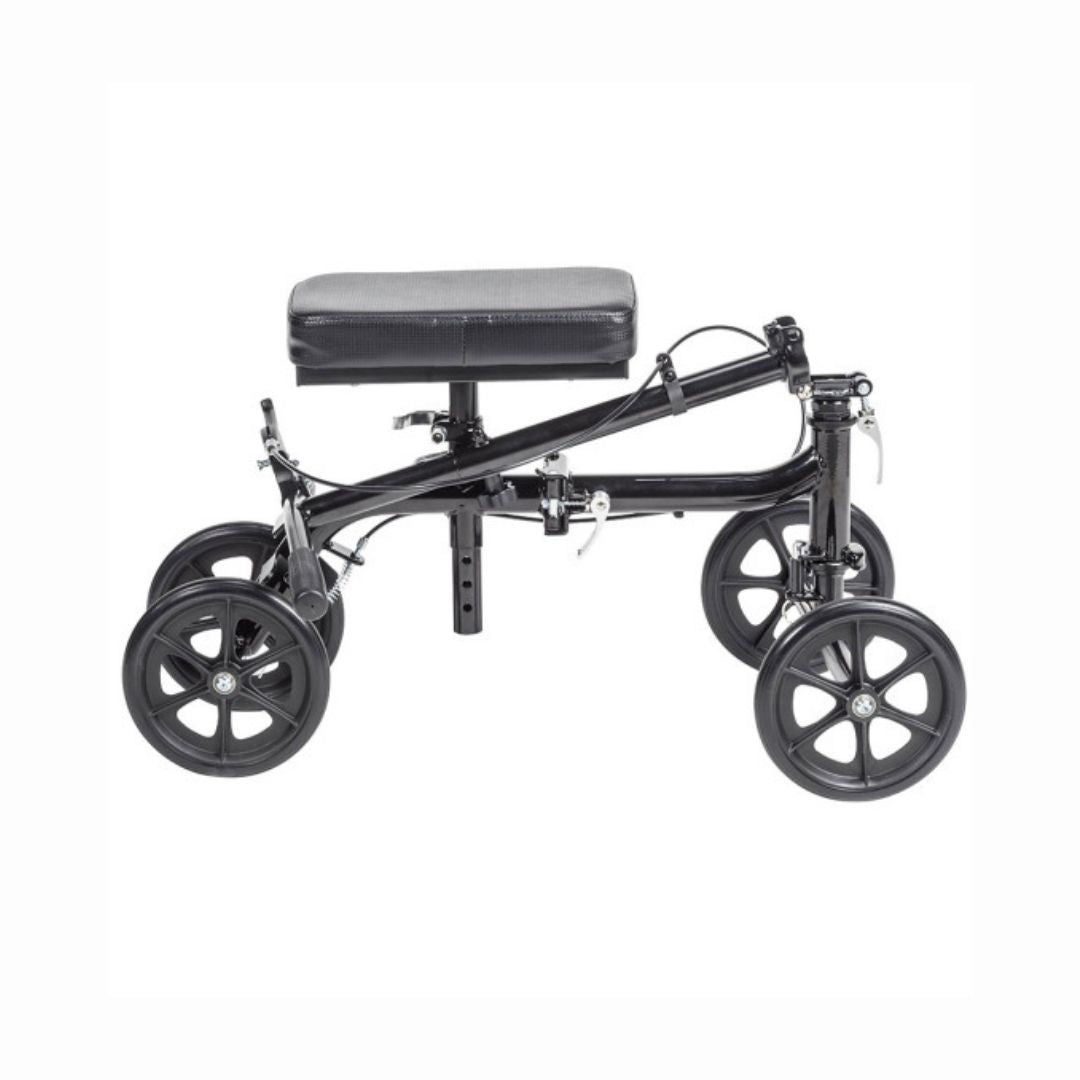 Drive Medical Economy Folding Knee Walker RTL799 in black with a padded seat for mobility support