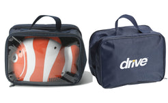 Drive Medical Fish Pediatric Compressor Nebulizer in orange fish design inside clear travel case with logo bag