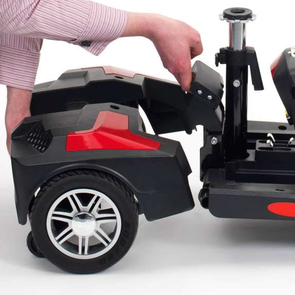 Drive Medical Scout LT4 red mobility scooter being assembled