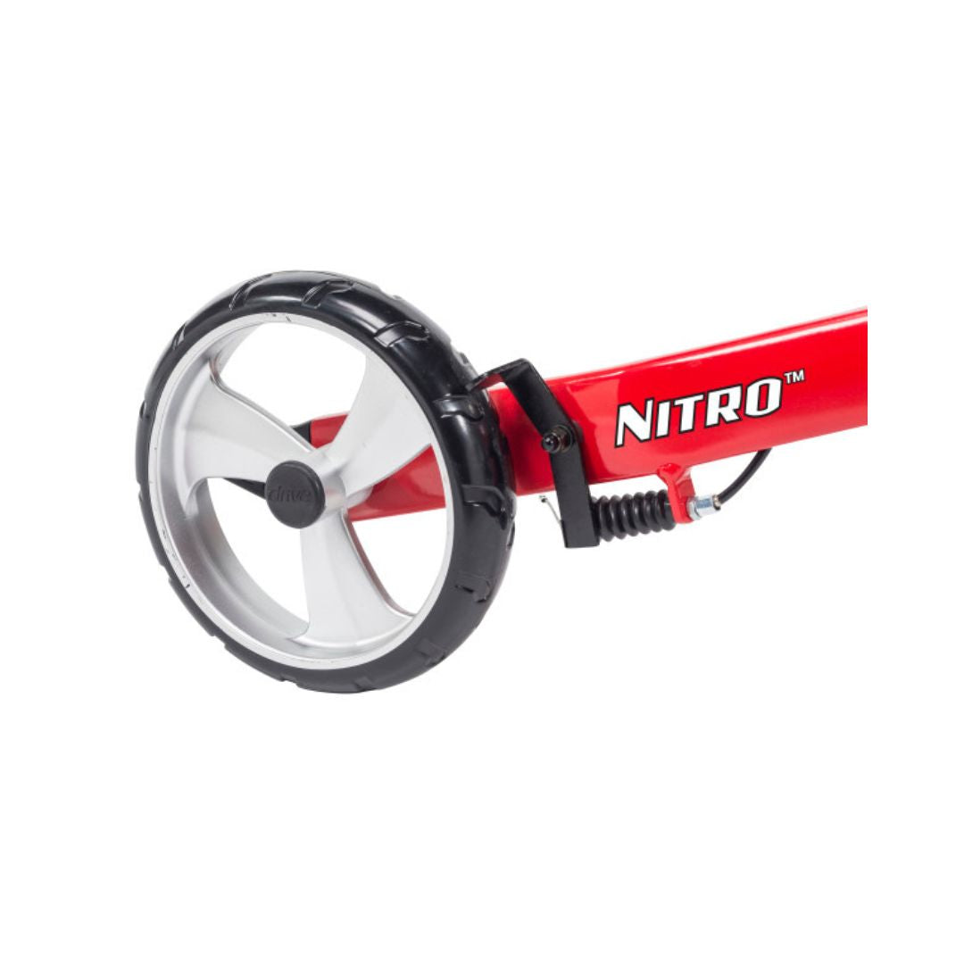 Drive Medical Nitro 3 Wheel Rollator RTL10266TWHL red wheel with durable aluminum design
