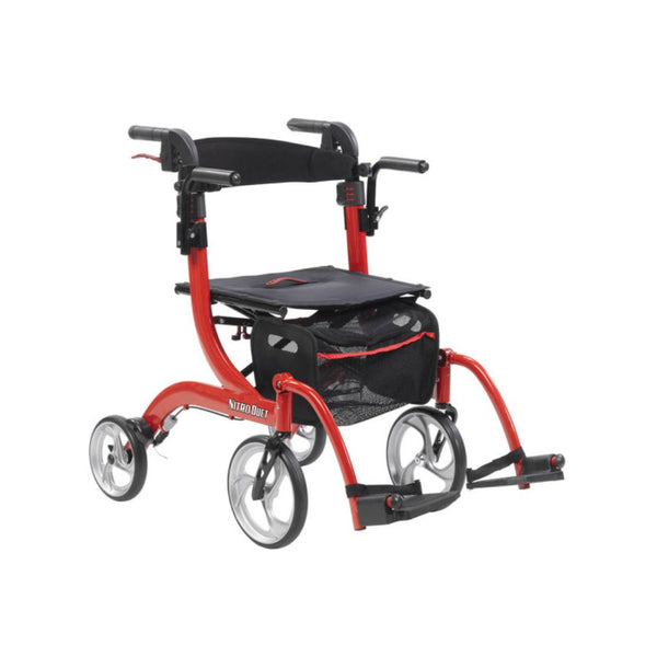 Drive Medical Nitro Duet Rollator and Transport Chair in red