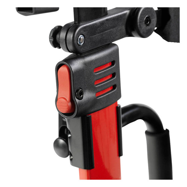 Close-up of red frame locking mechanism on Drive Medical Nitro Duet Rollator and Transport Chair