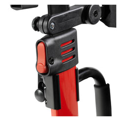 Close-up of red frame locking mechanism on Drive Medical Nitro Duet Rollator and Transport Chair