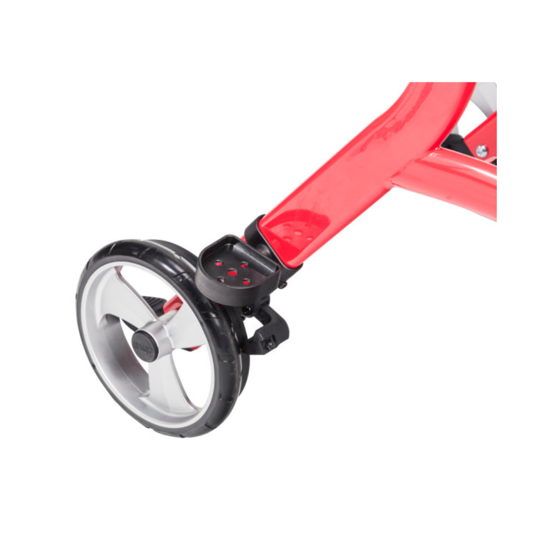 Drive Medical Nitro Sprint Cane Holder attached to red frame near wheel for secure cane placement